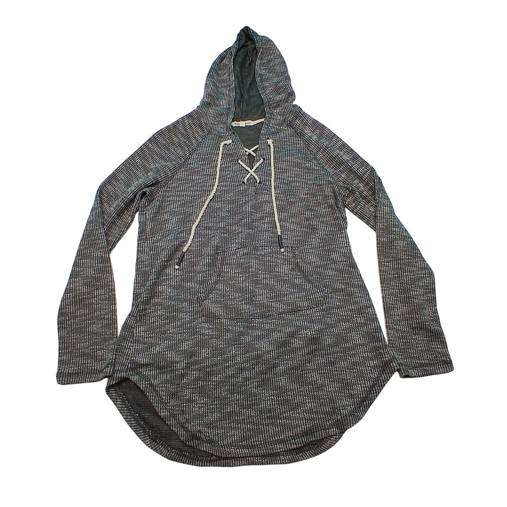 Charmed Hearts Gray Marled Lace‎ Up Hoodie Tunic Top Women's Size L Long Sleeve